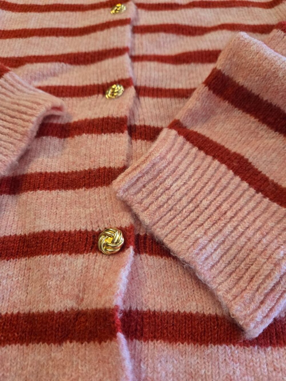 New FW2026 100% Mohair Sezane Style Red Pink Striped Cardigan 16-18 - Picture 5 of 8
